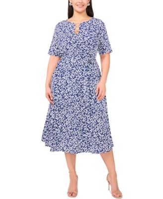 MSK - Plus Size Printed Ring Short-Sleeve Midi Dress