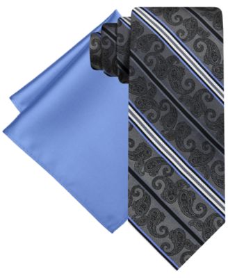 Steve Harvey - Men's Stripe Paisley Tie & Pocket Square Set