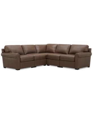 Radley Roll Arm 104" 5-Pc. Leather Square Corner L Sectional, Exclusively at Macy's image