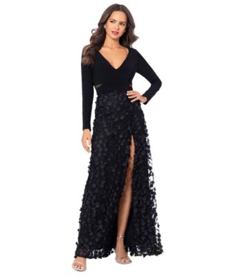 XSCAPE - Mesh-Cutout Flower Gown
