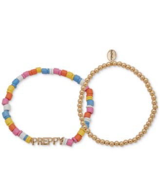 Clueless - Gold-Tone 2-Pc. Set Preppy Mixed Bead Stretch Bracelets