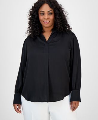 Anne Klein - Plus Size Long-Sleeve V-Neck Blouse