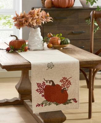 Elrene - Cranston Embroidered Pumpkin Fabric Table Runner