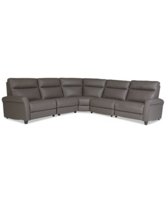 Thandler 5-Pc. Leather L Sectional with 3 Power Recliners and Drop Down Table, Exclusively at Macy's image