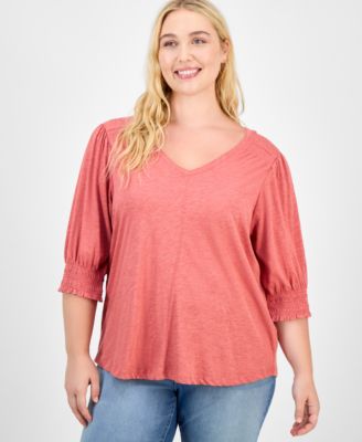 Democracy - Trendy Plus Elbow-Sleeve Smocked-Cuff Blouse