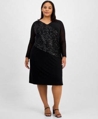 Connected - Plus Size Asymmetric Sequin Panel Dress