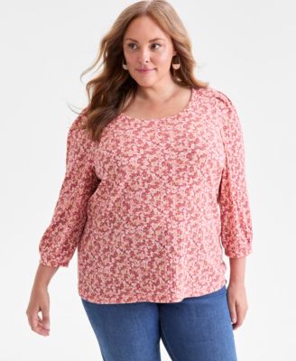 Style & Co - Plus Size Floral-Print 3/4-Sleeve Blouse