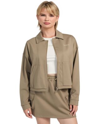 GUESS - Women's Carla Collared Zip-Front Cropped Jacket