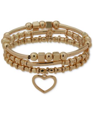 Nine West - 3-Pc. Set Heart Charm Beaded Stretch Bracelets