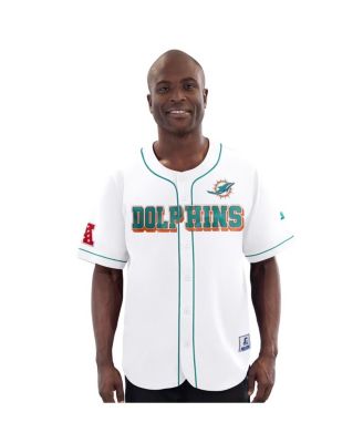 Starter - Men's White Miami Dolphins Relay Full-Button Baseball Jersey