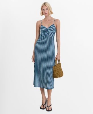 MANGO - Women's Striped Gathered Dress
