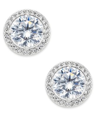 Eliot Danori - Silver-Tone Cubic Zirconia Framed Stud Earrings