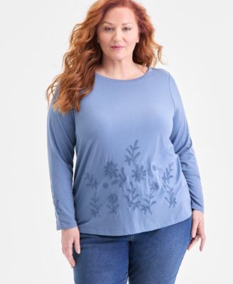 Style & Co - Plus Size Embroidered Boat-Neck Top