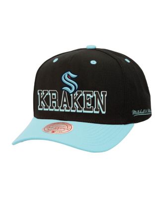 Mitchell & Ness - Men's Black/Light Blue Seattle Kraken Backside Script Two-Tone Pro Crown Adjustable Hat