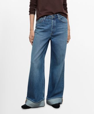 MANGO - Women's Turn-Up Hem Wide-Leg Jeans