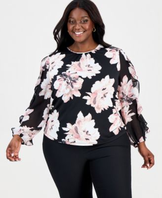 Anne Klein - Plus Size Ruffled Blouson-Sleeve Top