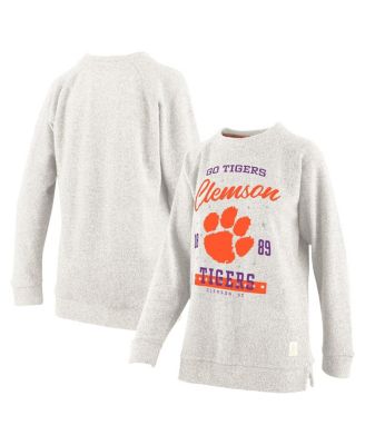 Pressbox - Women's Oatmeal Clemson Tigers Plus Size Comfy Cairo Terry Pullover Sweatshirt