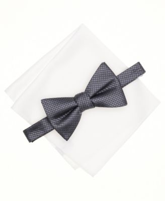 Alfani - Men's Mini-Pattern Bow Tie & Solid Pocket Square Set