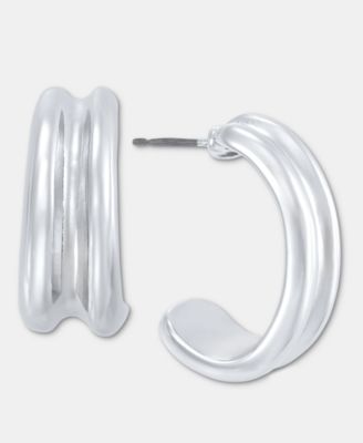 On 34th - Medium Textured C-Hoop Earrings, 1"