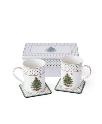 Christmas Tree Polka Dot 5-Pc. Mug and Tin Coaster Set image