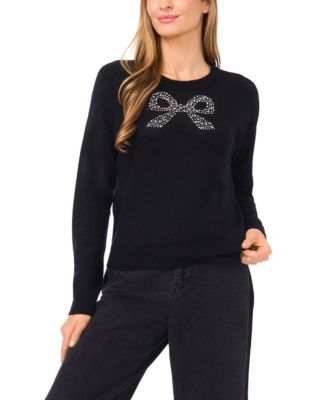 CeCe - Women's Sequin Bow Long Sleeves Sweater