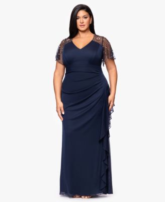 XSCAPE - Plus Size Beaded Flutter Short Sleeves Sheath Dress
