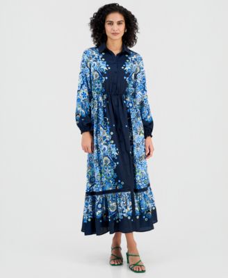 T Tahari - Women's Printed Button-Front Maxi Dress