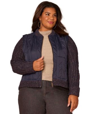 Democracy - Plus Size Stand Collar Quilted Vest Zip Jacket