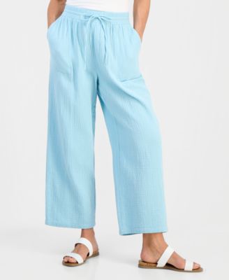 Style & Co - Petite Cotton Wide-Leg Pull-On Pants