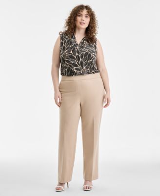 Anne Klein - Plus Size Mid-Rise Pull-On Straight Pants