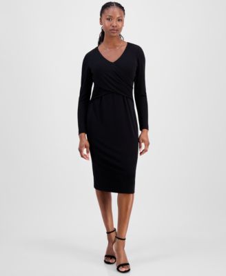Connected - Petite Drape-Front Midi Dress