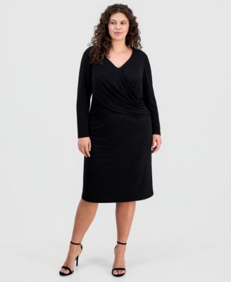 Connected - Plus Size Drape-Front Long-Sleeve Sheath Dress
