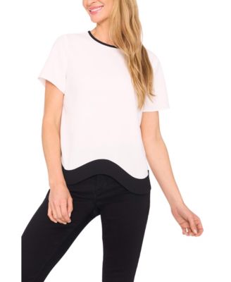 CeCe - Women's Contrast-Hem Short-Sleeve Blouse