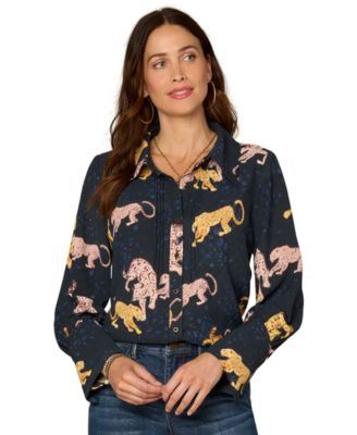 Democracy - Petite Long-Sleeve Printed Woven Top