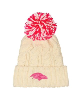 Outerstuff - Girls White Baltimore Ravens Cable Cuffed Knit Hat with Pom