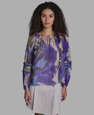 BCBG - Women's Long-Sleeve Tie Detail Pull-On Top