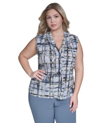 Calvin Klein - Plus Size Printed Sleeveless V-Neck Top