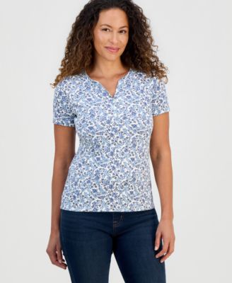 Style & Co - Petite Ditsy-Print Henley Top