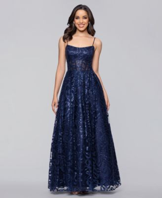 Blondie Nites - Women's Bow Glitter Pattern Square Neck Ballgown