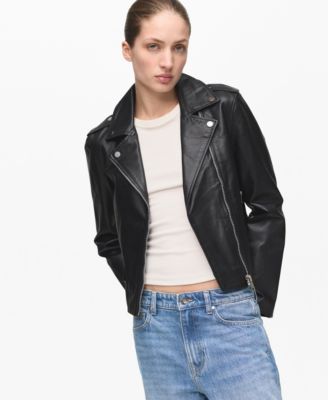 MANGO - Women's Leather Biker Jacket