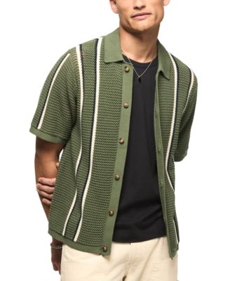 Lucky Brand - 's Men's Stripe Button-Front Short-Sleeve Sweater