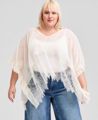 And Now This - Trendy Plus Size Embroidered Lace Cape