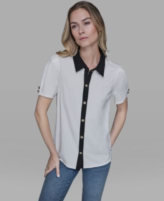 KARL LAGERFELD PARIS - Women's Short-Sleeve Button-Front Top