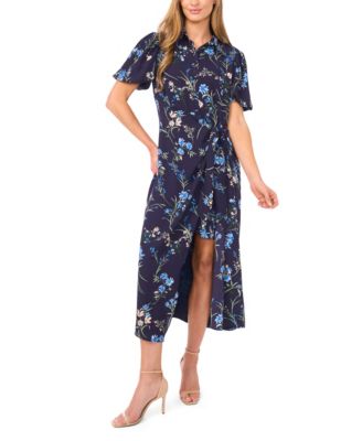 CeCe - Women's Button-Front Midi Shirt Dress