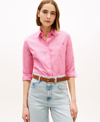 Tommy Hilfiger - Women's Gingham Print Roll-Tab Shirt