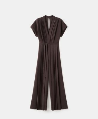 MANGO - Women's Belt Pleated Jumpsuit