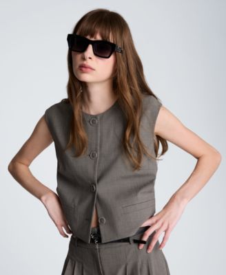 Kenneth Cole - Women's Collared Button Front Cropped Vest