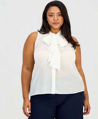 Tahari ASL - Plus Size Sleeveless Ruffled Bow Blouse