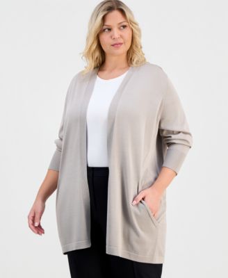 Anne Klein - Plus Size Collarless Open-Front Cardigan