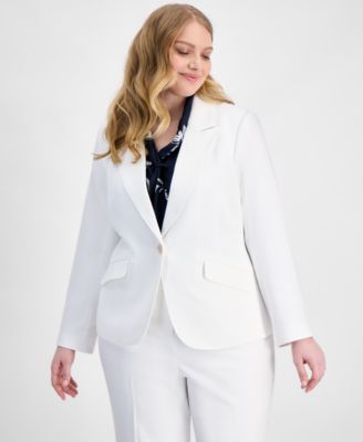 Tahari ASL - Plus Size Stretch Boucle One-Button Blazer